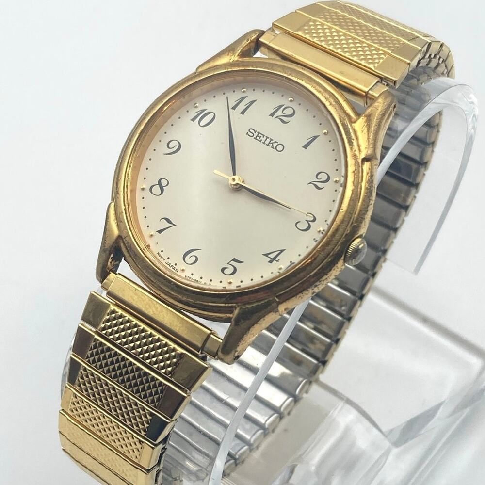 VTG Seiko Men's Dress Watch 34mm Fresh Battery! Expandable WR V701-1920 *Read*